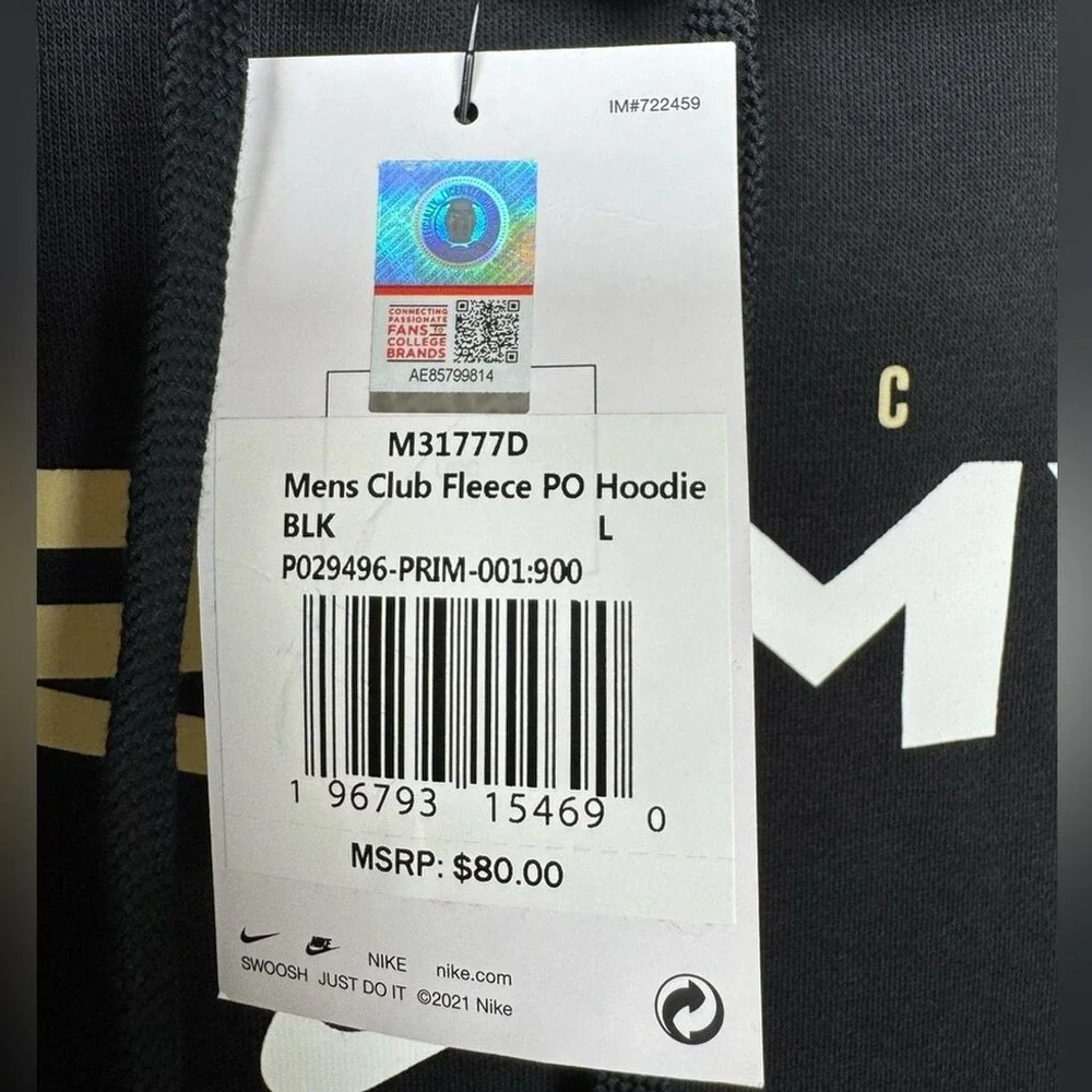 Nike Men's Prime 2.0 Club Fleece Logo Pullover Hoodie, Large - Black NWT